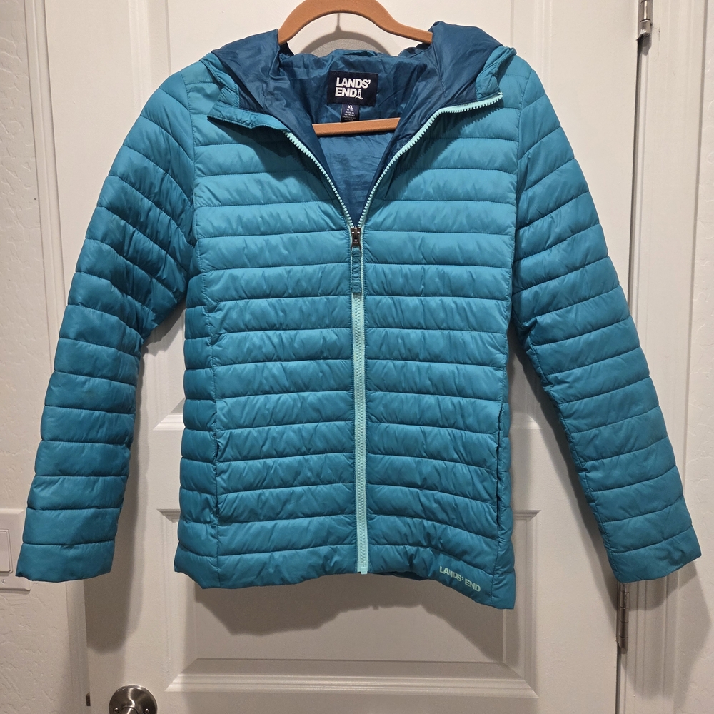 Lands' End Aqua Blue Puffer Jacket